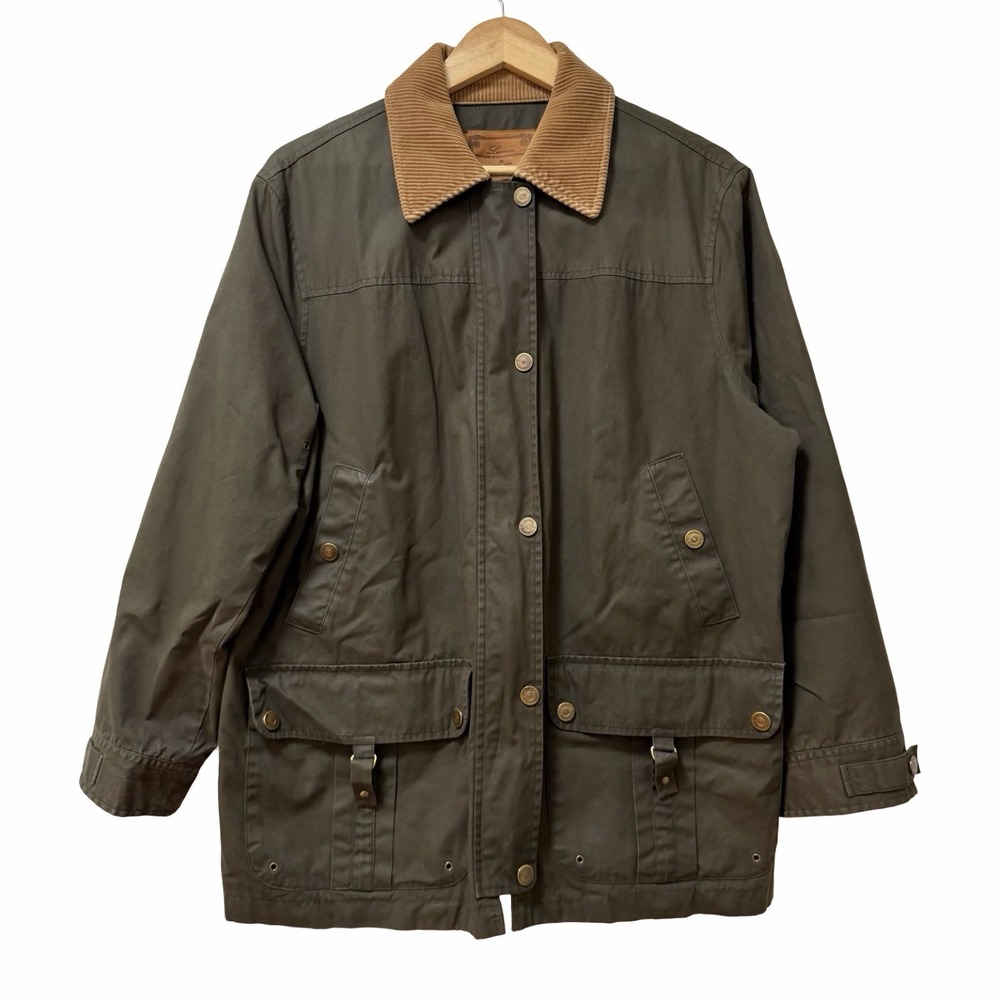 Lauren Ralph Lauren Waxed Corduroy Collar Field Jacket Size 1X Green Equestrian